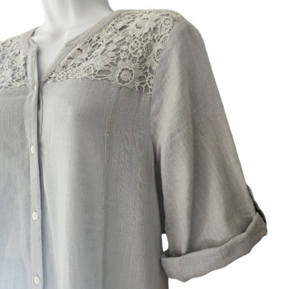 April Cornell Light Gray Lace-Trim Button-Front Maxi Dress - Picture 5 of 8
